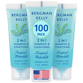BERGMAN KELLY travel-size 2-in-1 bottle with tropical waterfall scent for guest bathrooms.