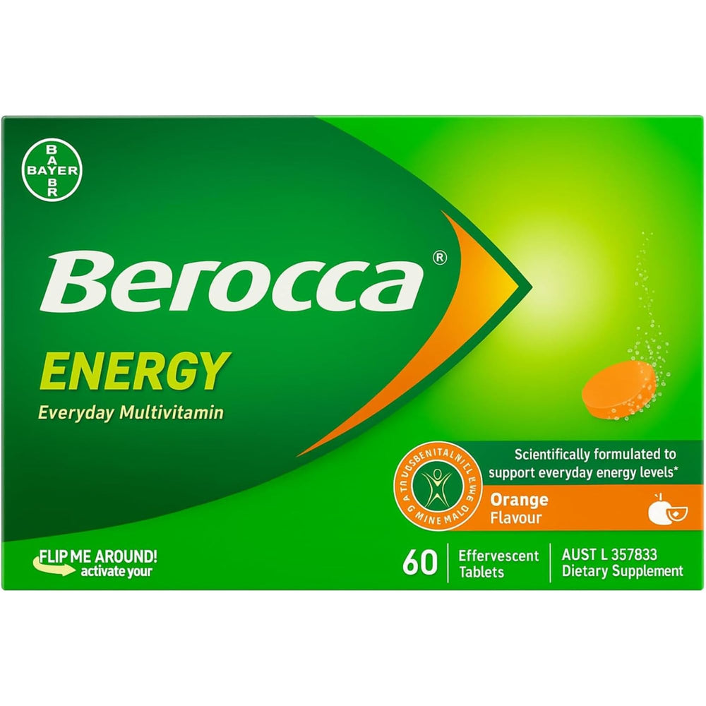 Berocca orange energy tablet dissolving in water for a refreshing start