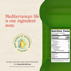 Bertolli First Cold Pressed Olive Oil bottle preserves full fruity aroma.