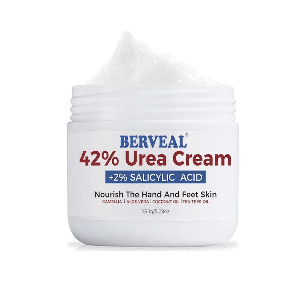 BERVEAL Urea Cream bottle shows high-concentration hydration for dry heels