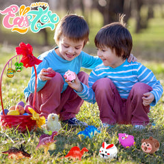 Beser Easter eggs featuring pull-back carts and rings