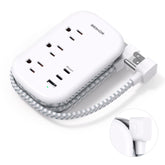 BESHON flat-plug power strip with 3 outlets and 3 USB ports for clutter-free desks