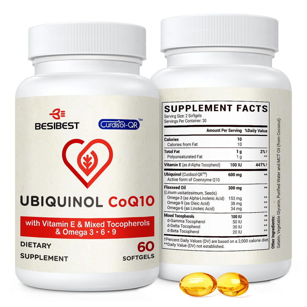 Besibest ubiquinol 600mg softgel bottle for daily use