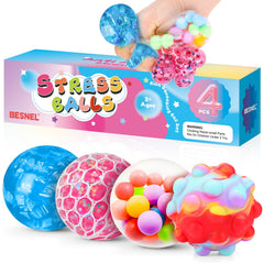 Besnel stress balls 4-pack in multicolor for calm focus and tactile relief