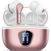 BESNOOW wireless earbuds in rose-gold case for portable listening