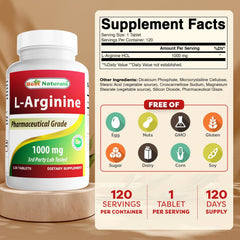 Best Naturals L-Arginine tablets close-up emphasizes quality and purity.