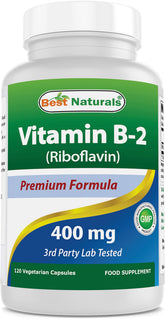 Best Naturals B2 riboflavin bottle shows vegetarian capsules for energy metabolism support.