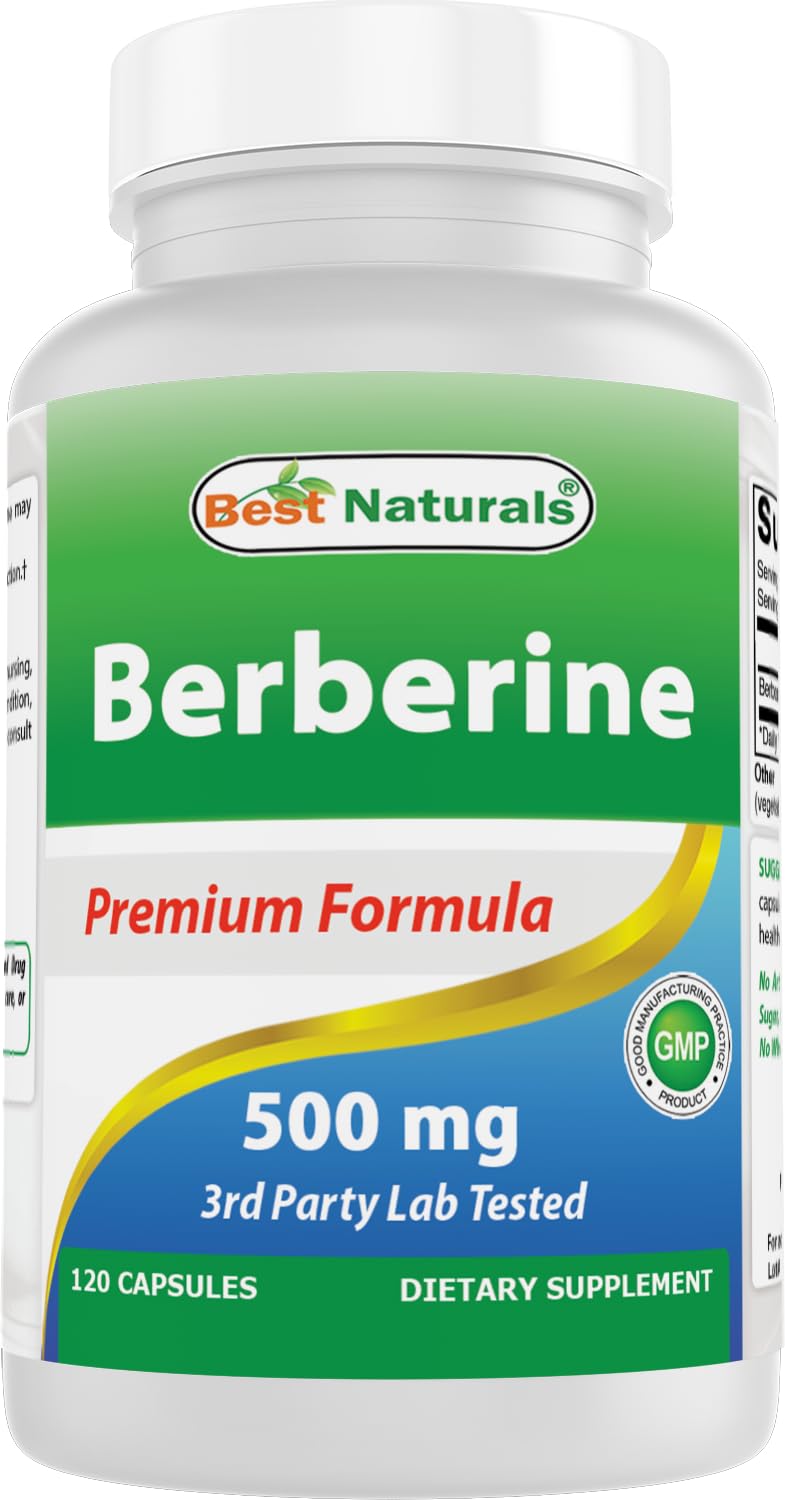 Best Naturals Berberine 500mg capsules bottle for daily GI and immune support.