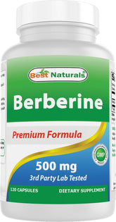 Best Naturals Berberine 500mg capsules bottle for daily GI and immune support.
