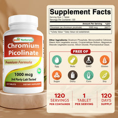 Best Naturals Chromium Picolinate packaging shows gluten-free, non-GMO formula.