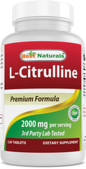 Best Naturals L-Citrulline bottle label shows 2000 mg per serving for workouts