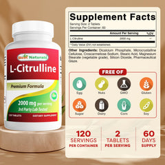 Best Naturals L-Citrulline tablets close-up emphasizes potency and dosage for workouts
