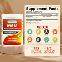 Serving scoop of Best Naturals MSM powder ready to add to beverages.