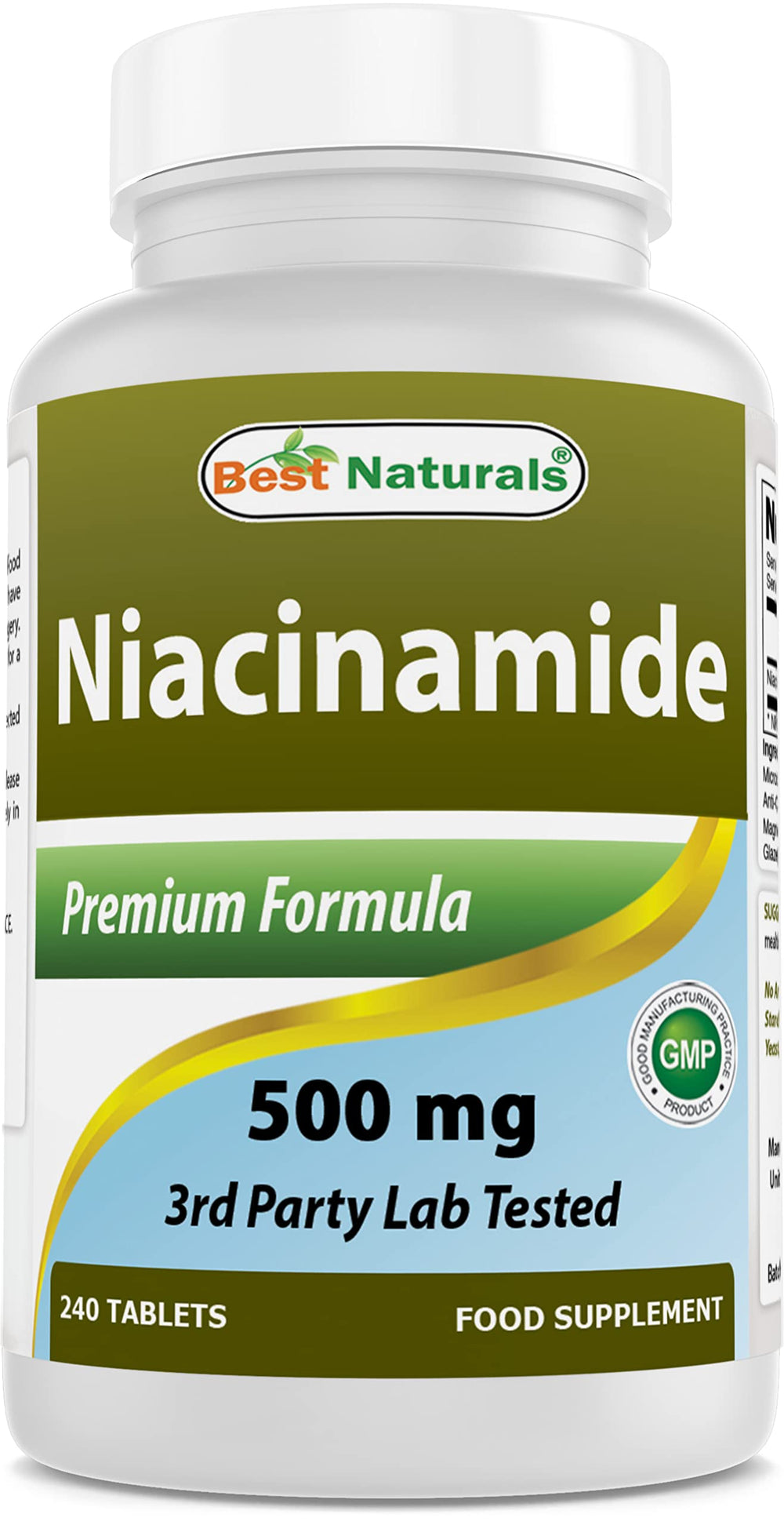 Best Naturals Niacinamide bottle with 240 vegetarian-friendly tablets for daily wellness.