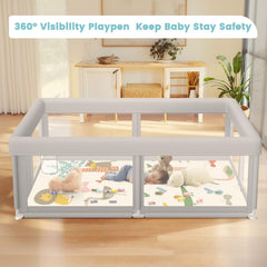 Besuhot baby fence with 360 visibility helps monitor child during play.
