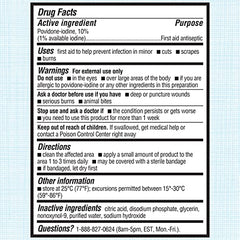 Betadine bottle cap and label shown, highlighting no-sting formula.