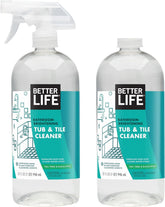 Better Life Tea Tree bathroom cleaner bottle pour, easy mist for spotless tiles.
