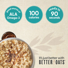 Better Oats maple brown sugar oatmeal ingredients flax seeds highlight wholesome texture and fiber.