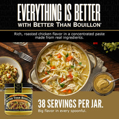 Better Than Bouillon Roasted Chicken Base label highlights signature roasted chicken flavor.