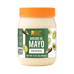 BetterBody Foods Avocado Oil Mayo bottle close-up highlighting neutral flavor for dressings.