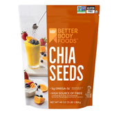 BetterBody Foods chia seeds packaging showing gluten-free nutrition for versatile toppings.