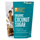 BetterBody Foods Organic Coconut Sugar bottle with golden crystals for versatile use.