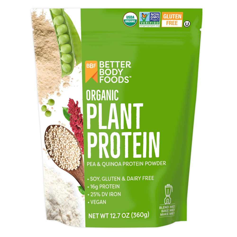 BetterBody Foods Organic Plant Based Protein Powder tub front for a protein boost