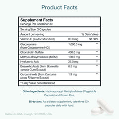 Bettervits bottle showing glucosamine chondroitin MSM supplement