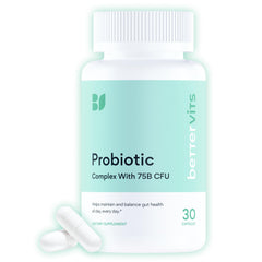 Bettervits Probiotics bottle showing 75B CFU for gut balance