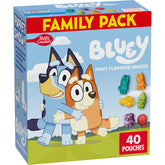 Betty Crocker Bluey Fruit Flavored Snacks pack shot, gluten-free and vitamin C.