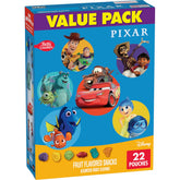 Betty Crocker Disney Pixar Fruit Flavored Snacks box front showcasing character shapes for lunchbox appeal