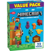 Betty Crocker Minecraft Fruit Flavored Snacks box front highlighting gluten-free, fat-free qualities.