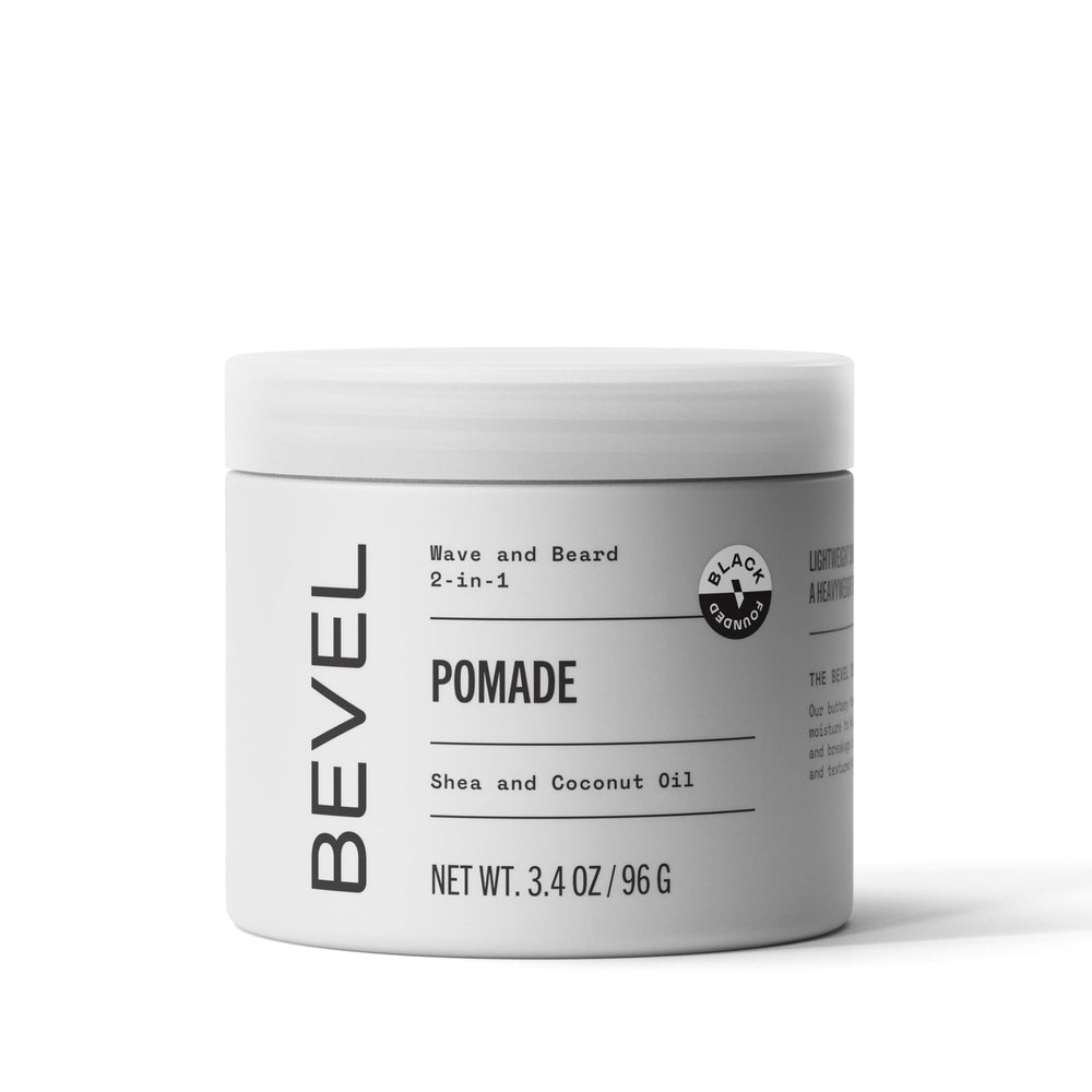 Bevel beard balm and pomade packaging showcases multipurpose care for beard and hair