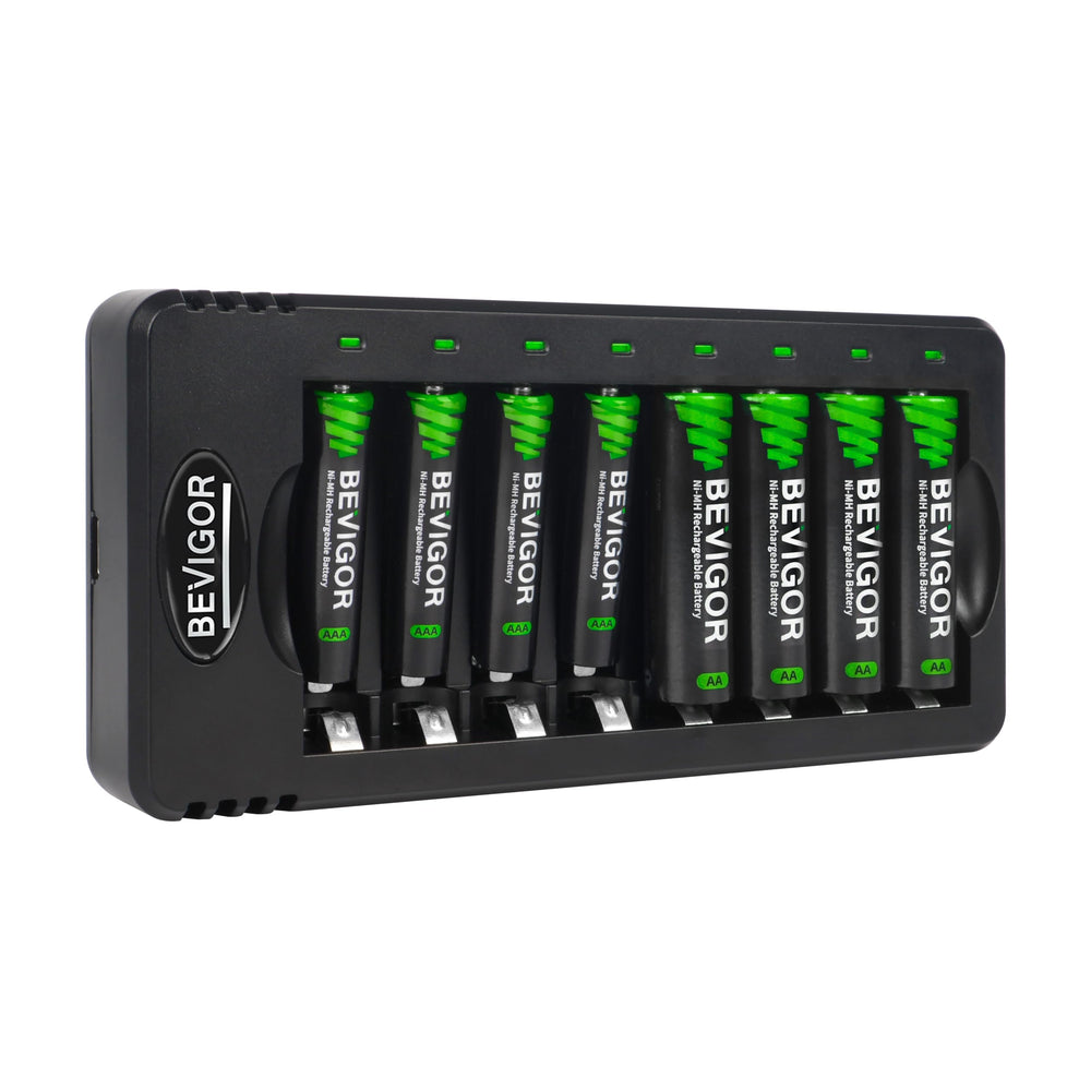 BEVIGOR 8Bay Charger front view for organized multi-slot charging.