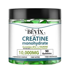 BEVIX Creatine Gummies bottle shot highlighting energy support for workouts.