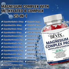 BEVIX Magnesium Complex Gummies pouring from jar for an easy nightly routine.