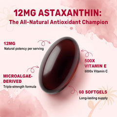 BEWORD Astaxanthin label closeup highlights Haematococcus algae source for antioxidant-rich formula.