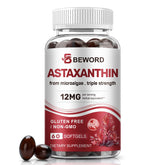 BEWORD Astaxanthin softgels bottle with label, supporting daily antioxidant protection.