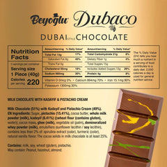 Beyoglu Dubaco Dubai Chocolate Bar pistachio butter filling adds creamy richness.