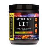 BEYOND RAW LIT V2 gummy worm bottle shows flavor richness for energized workouts