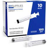 BH Supplies 10ml syringe with Luer slip tip for precise dispensing.