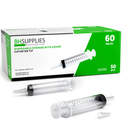 BH SUPPLIES 60mL syringe with catheter tip and caps for sterile single-use applications