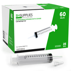 BH Supplies 60mL syringe with catheter tip and cap for safe delivery and precise dosing