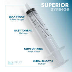 Sterile and individually wrapped BH Supplies syringes for cleanliness.