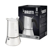Bialetti Venus induction coffee maker on stove ready for rich espresso