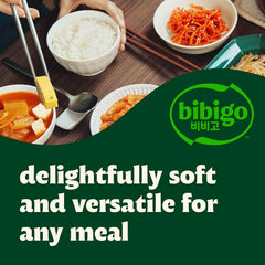Bibigo rice bowl in microwave, convenient quick dinner option.