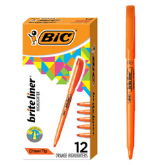 BIC Brite Liner orange highlighters 12-count pack for bold color coding.