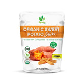 Big Green Organic Food organic sweet potato sticks in a resealable pack for on-the-go snacking.