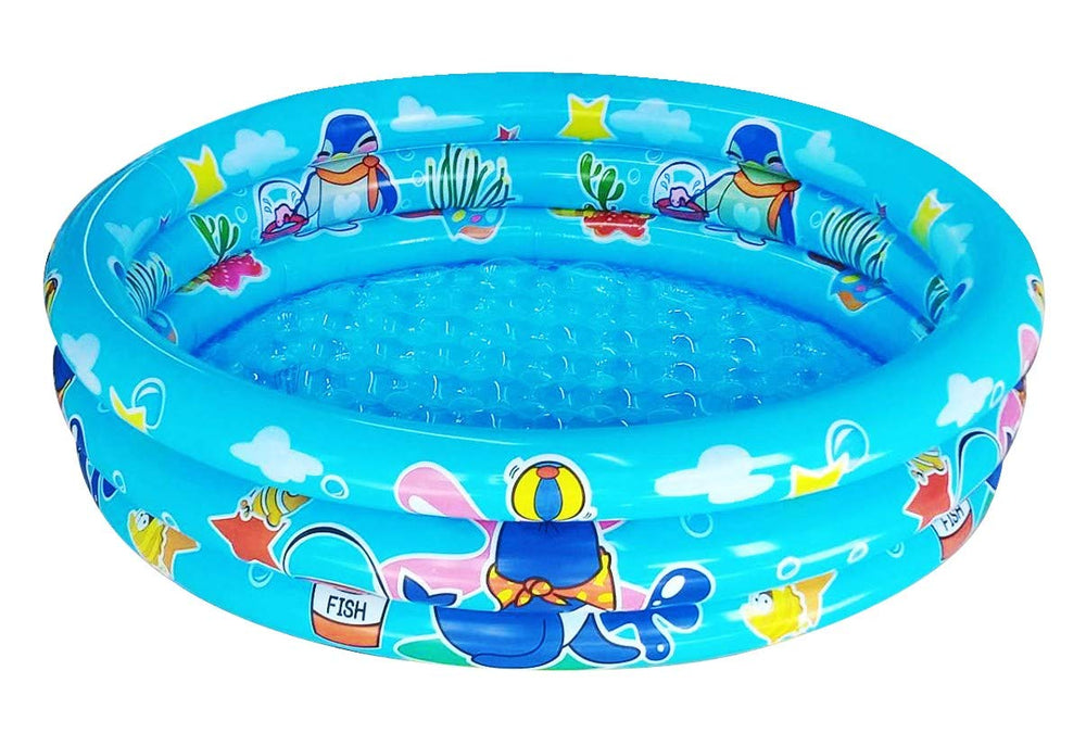 Big Summer 3 Rings Kiddie Pool blue front view, ideal for cooling toddlers on sunny days.