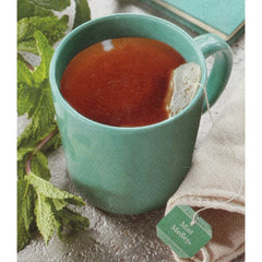 Steeped Bigelow Mint Medley cup releasing refreshing aroma and clean finish.